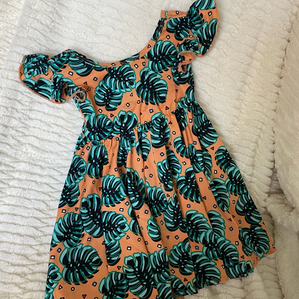 Tropical Leaf Print Kids Dress